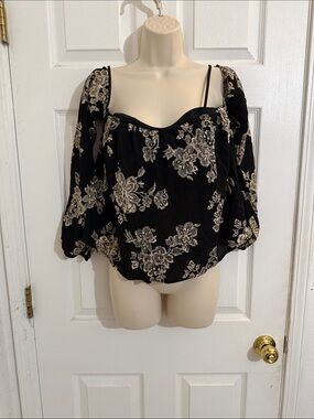 Black Floral Off-Shoulder Peasant Top